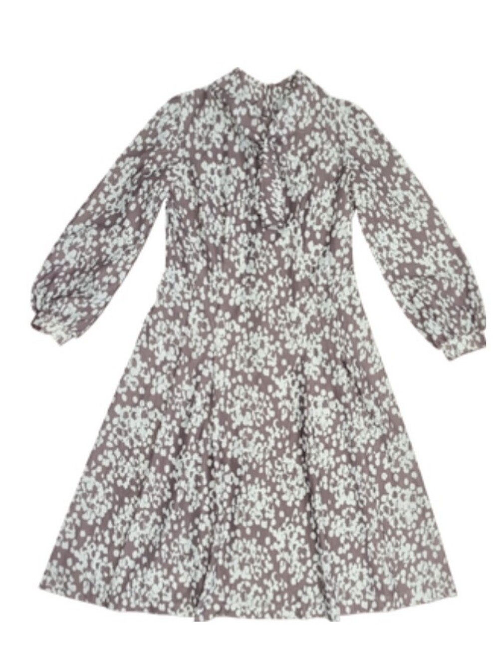Vintage Pleated Midi Dress in Mauve and White
